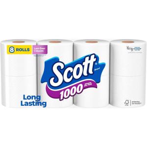 imageScott 1000 Toilet Paper 18 Rolls SepticSafe 1Ply Toilet Tissue1000 Sheets Pack of 8