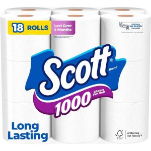 imageScott 1000 Toilet Paper 18 Rolls SepticSafe 1Ply Toilet Tissue1000 sheet Pack of 18