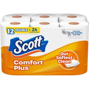 imageScott ComfortPlus Toilet Paper 12 Double Rolls 231 Sheets per Roll SepticSafe 1Ply Toilet Tissue231 Sheets Pack of 12