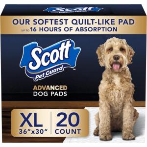 imageScott Pet Guard Advanced Dog Pads  Dog Training Pee Pads for Puppies Medium ampamp Large Dogs  Up to 16 Hour Absorbency with Odor Control  Softest Quilted Dog Pee Pads  Large  22quot x 22quot  100 PackXLarge 20 Pack