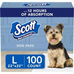 imageScott Pet Guard Dog Pads  Dog Training Pee Pads for Puppies Medium ampamp Large Dogs  Up to 12 Hour Absorbent Odor Control  Easily Disposable Dog Pee Pads  Size Large  22quot x 22quot  50 PackLarge 100 Pack
