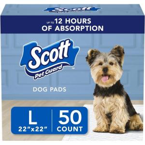imageScott Pet Guard Dog Pads  Dog Training Pee Pads for Puppies Medium ampamp Large Dogs  Up to 12 Hour Absorbent Odor Control  Easily Disposable Dog Pee Pads  Size Large  22quot x 22quot  50 PackLarge 50 Pack