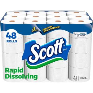 imageScott RapidDissolving Toilet Paper 12 Double Rolls Sustainable SepticSafe Toilet Paper231 sheet Pack of 48