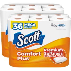 imageScott ComfortPlus Toilet Paper 36 Mega Rolls 310 Sheets per Roll SepticSafe 1Ply Toilet Tissue310 Sheets Pack of 36