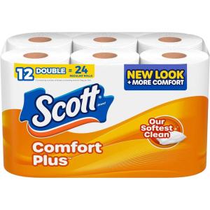 imageScott ComfortPlus Toilet Paper 48 Double Rolls 231 Sheets per Roll SepticSafe 1Ply Toilet Tissue231 Sheets Pack of 12