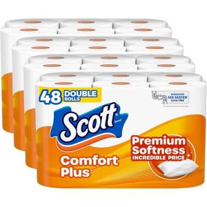 imageScott ComfortPlus Toilet Paper 48 Double Rolls 231 Sheets per Roll SepticSafe 1Ply Toilet Tissue231 sheet Pack of 48